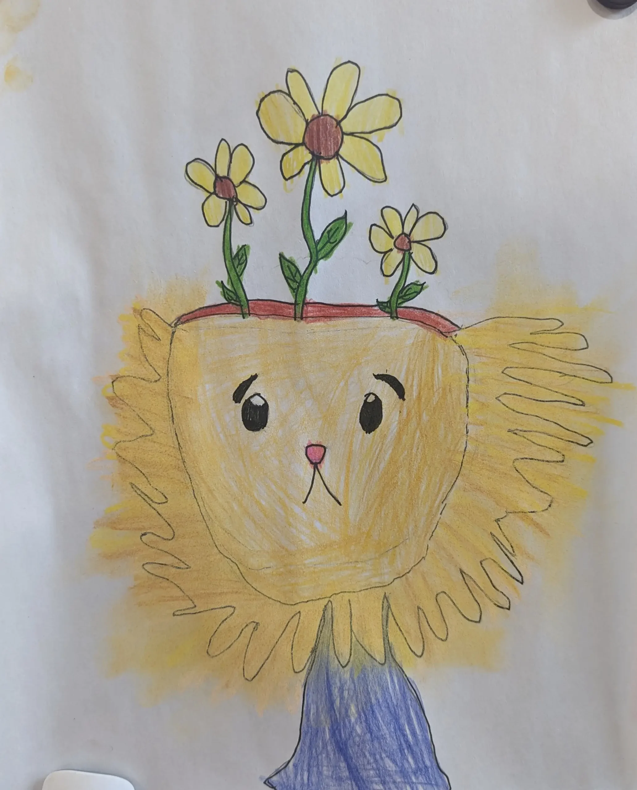 artwork from student of face with flowers