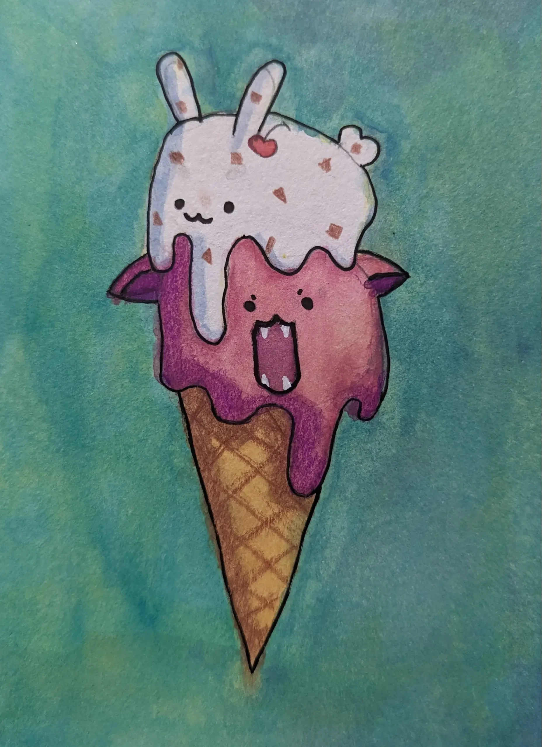 artwork of ice cream cone with face