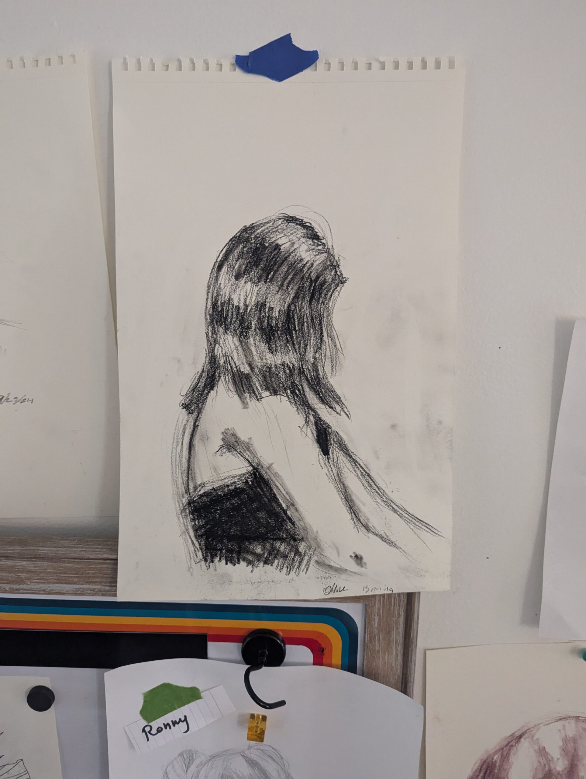 a realistic style drawing of a woman from the side