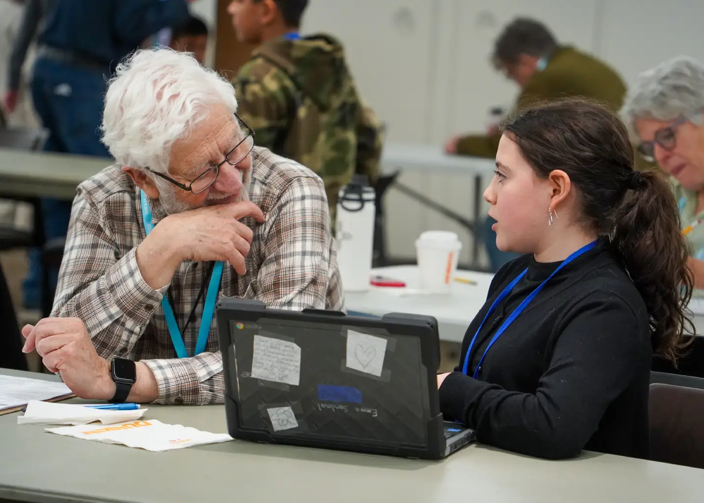 A student presents her STEM Fair project to a judge during the 2024 SFPS STEM Fair. SFPS courtesy photo.