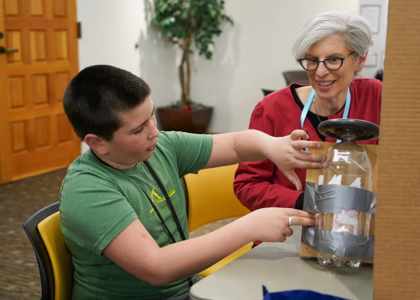 A student presents his STEM Fair project to a judge during the 2024 SFPS STEM Fair. SFPS courtesy photo.