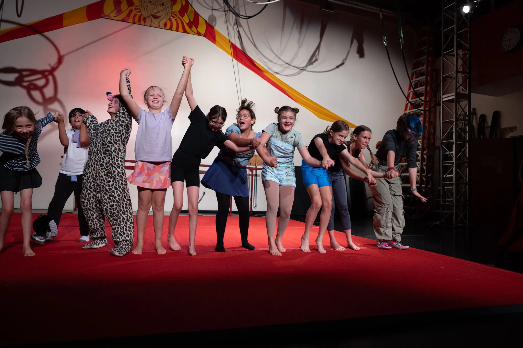 Wise Fool summer camp students taking a bow after their circus performance. Photo courtesy of Court Kessler.