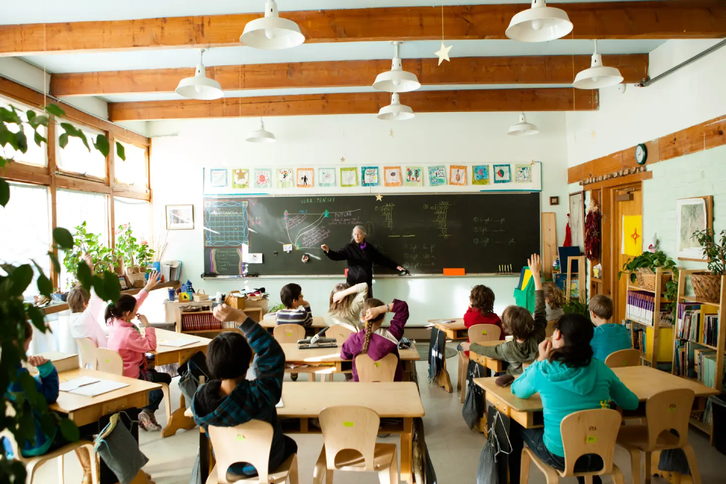 A lively classroom with direct instruction.