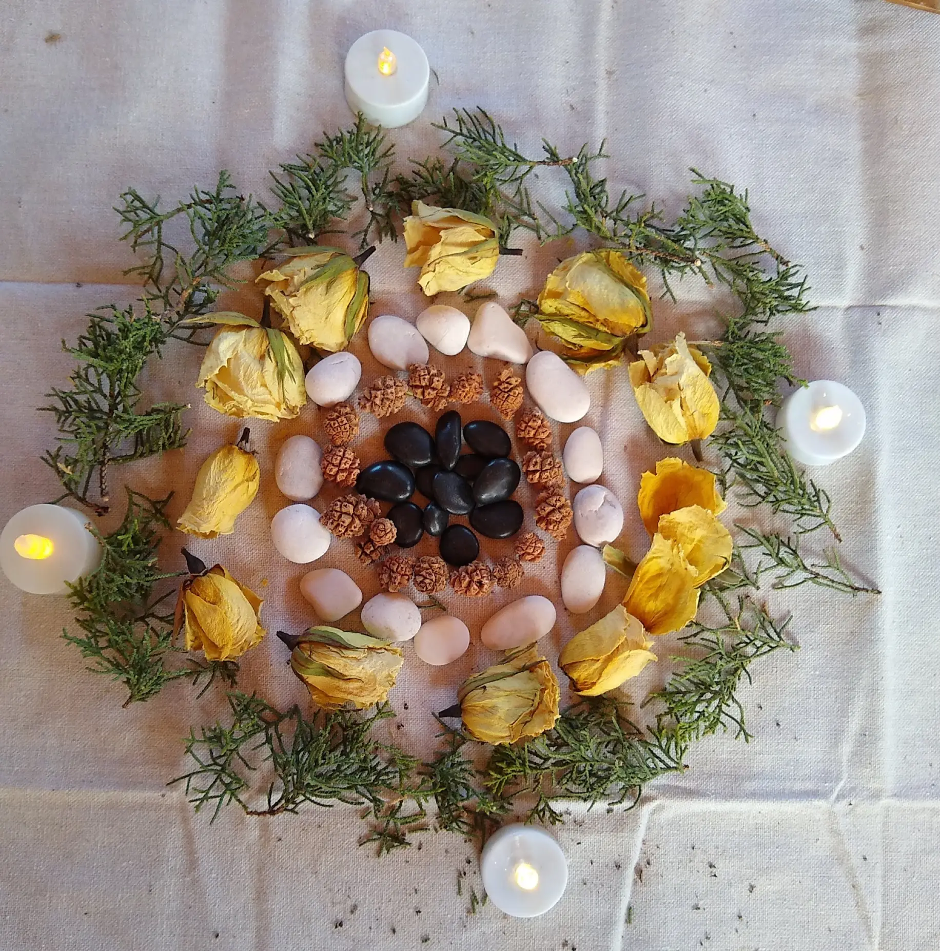 solsticeart Courtesy photo: Make art with loose parts and tea light candles.