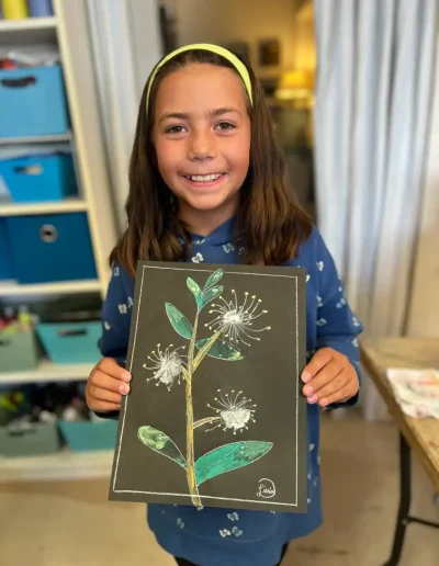 girl student and her flower drawing