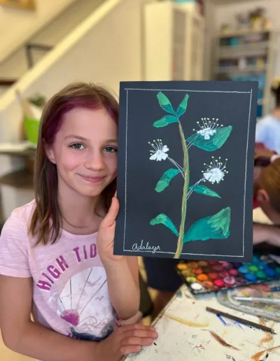 girl student and her flower drawing