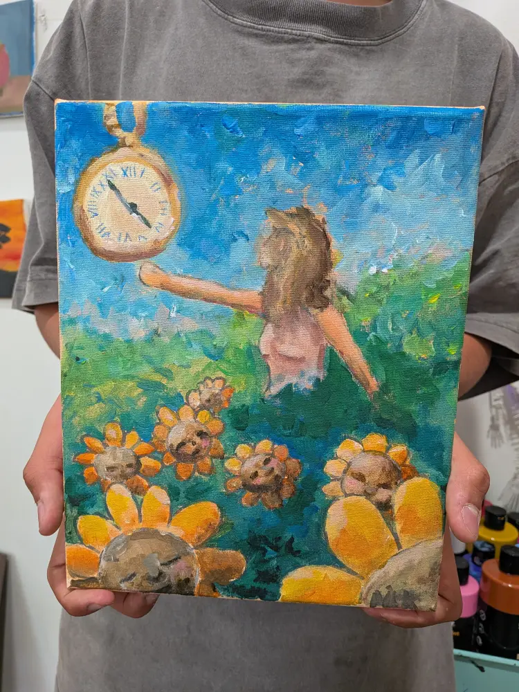 Painting of girl in field