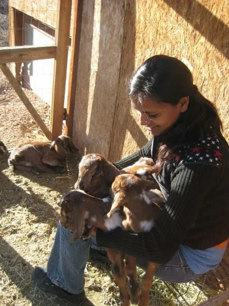 Radha Svetnicka with her family’s goats